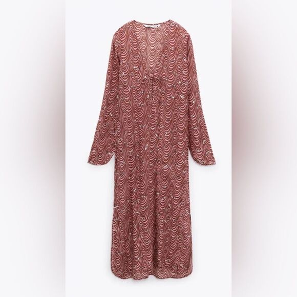 ZARA NWT WOMAN BEADED MIDI DRESS PINK - Picture 6 of 11